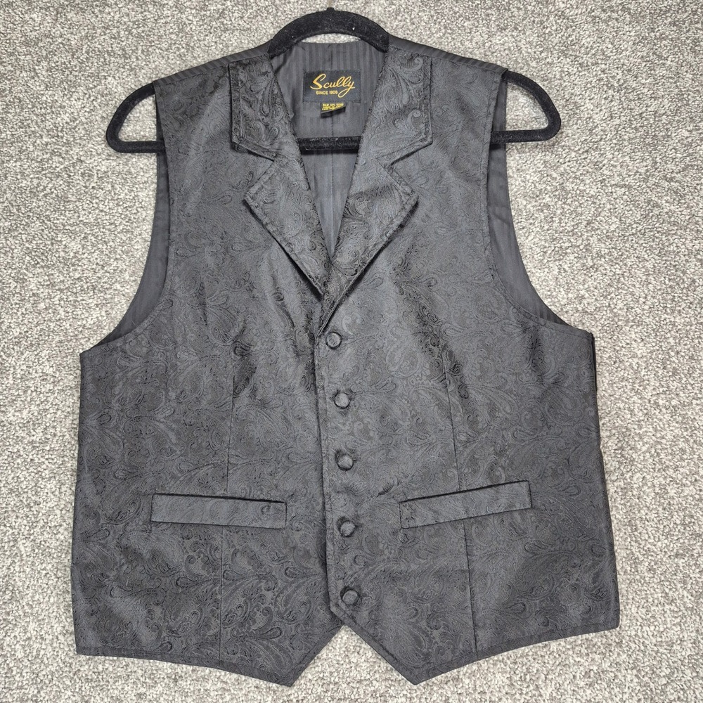 Scully Vest Mens Small Black Paisley Jacquard Western Formal‎ Waistcoat
